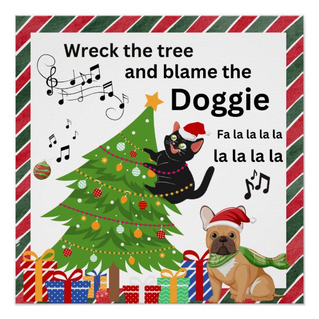 Funny Black Cat And Dog Christmas  Poster (Front)