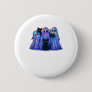 Funny Black Cat and Ghost Halloween Essential T-Sh Button