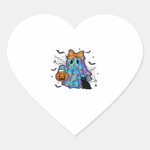 Funny Black Cat and Ghost Halloween Essential T-Sh Heart Sticker