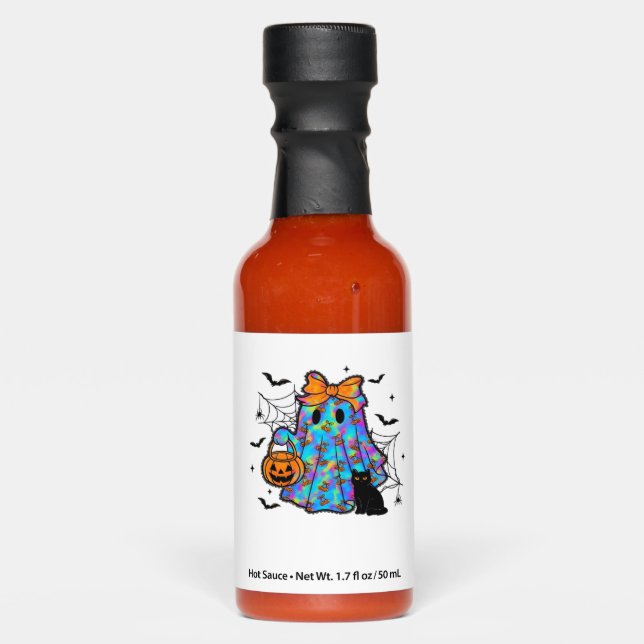 Funny Black Cat and Ghost Halloween Essential T-Sh Hot Sauces (Front)
