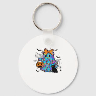 Funny Black Cat and Ghost Halloween Essential T-Sh Keychain