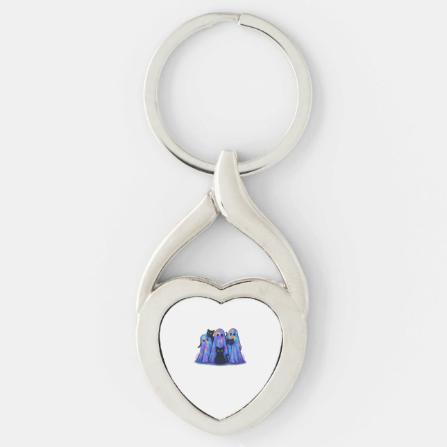 Funny Black Cat and Ghost Halloween Essential T-Sh Keychain (Front)