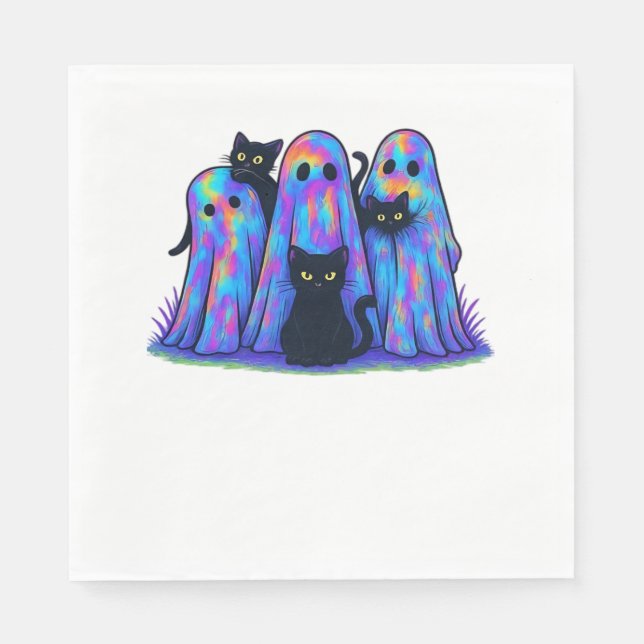 Funny Black Cat and Ghost Halloween Essential T-Sh Napkins (Front)