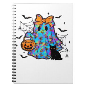 Funny Black Cat and Ghost Halloween Essential T-Sh Notebook