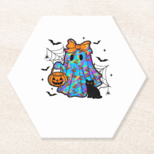 Funny Black Cat and Ghost Halloween Essential T-Sh Paper Coaster