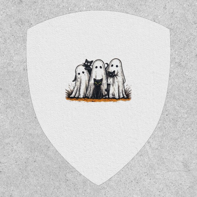 Funny Black Cat and Ghost Halloween Essential T-Sh Patch (Front)