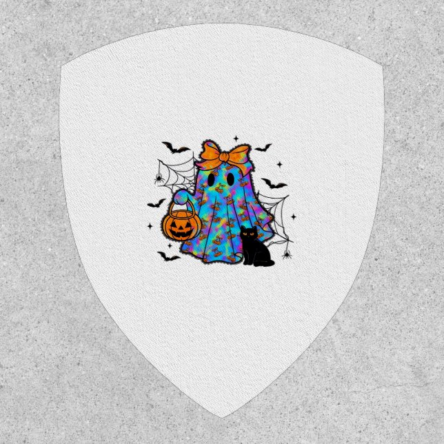 Funny Black Cat and Ghost Halloween Essential T-Sh Patch (Front)