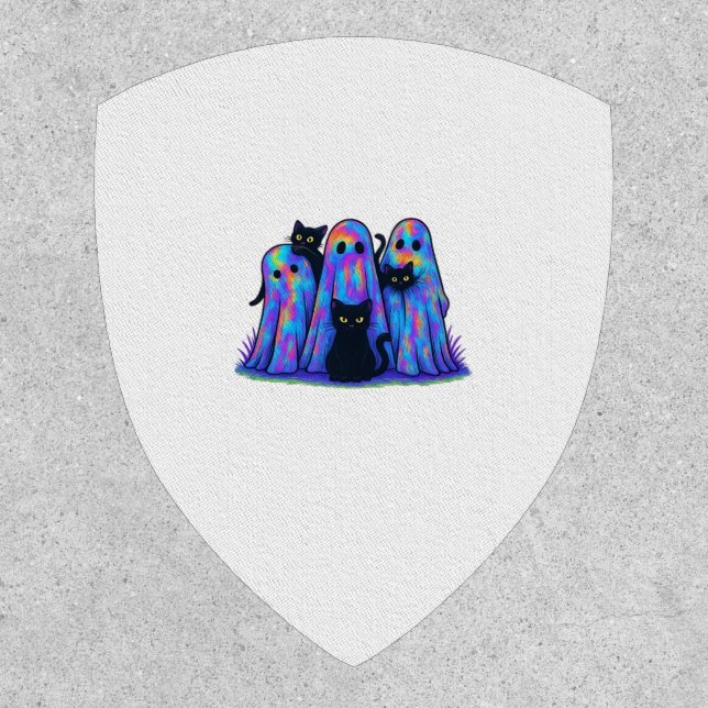 Funny Black Cat and Ghost Halloween Essential T-Sh Patch (Front)