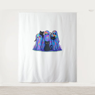 Funny Black Cat and Ghost Halloween Essential T-Sh Tapestry