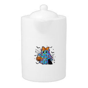 Funny Black Cat and Ghost Halloween Essential T-Sh Teapot