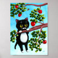 Funny Black Cat Apple Tree Creationarts Poster