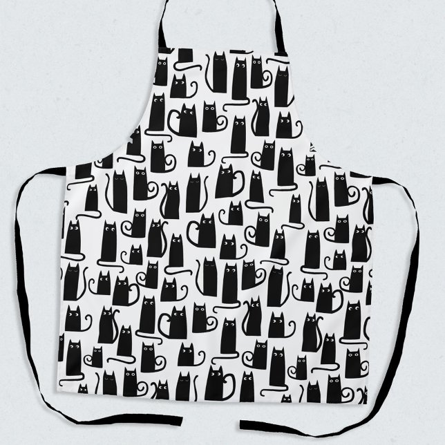 Funny Black Cat Apron (Fun black cat pattern apron)