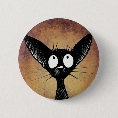 Funny black cat art button badge