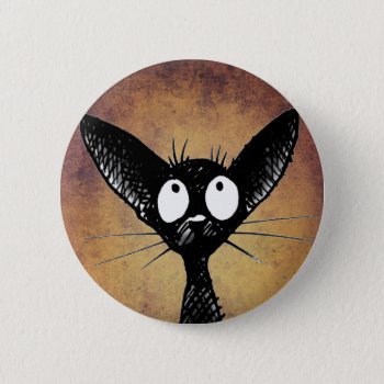 Funny Black Cat Art Button Badge by StrangeStore at Zazzle