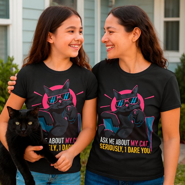 Funny Black Cat. Ask Me About My Cat Quote Unisex T-Shirt (Creator Uploaded)