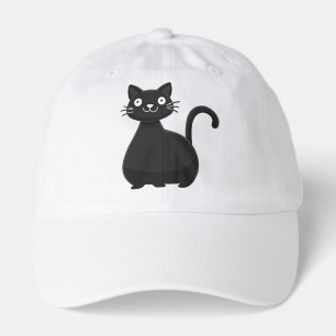 Funny Black Cat Big Eyes Cute Cat Illustration Hat