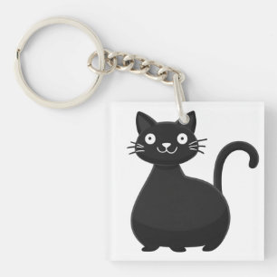 Funny Black Cat Big Eyes Cute Cat Illustration Keychain