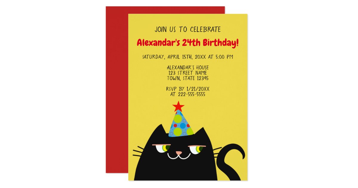 Funny Black Cat Birthday Party Invitation Zazzle Com