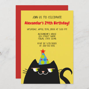 Funny Black Cat Birthday Party Invitation