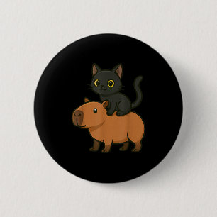 Funny Black Cat Capybara Animal Lover Mom Dad Kids Button