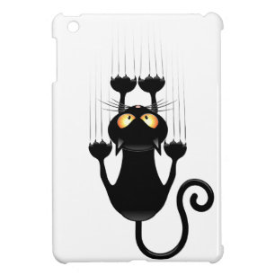 Funny Black Cat Cartoon Scratching Wall Cover For The iPad Mini
