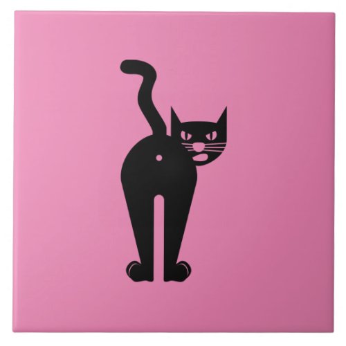 Funny Black Cat Ceramic Tile