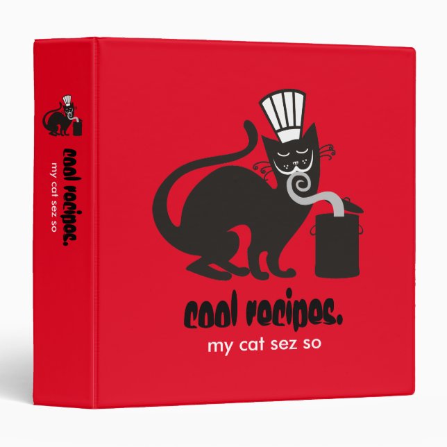 Funny black cat chef hat aromas culinary catering 3 ring binder (Front/Spine)