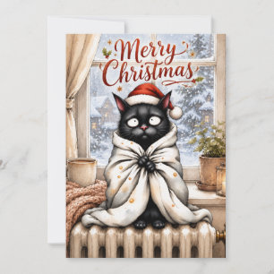 Funny Black Cat Christmas Card – Cozy Cat Lover Ho