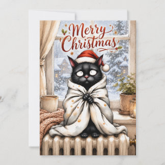 Funny Black Cat Christmas Card – Cozy Cat Lover Ho