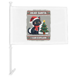 Funny Black Cat Christmas Dear Santa, I Can Explai Car Flag