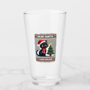 Funny Black Cat Christmas Dear Santa, I Can Explai Glass