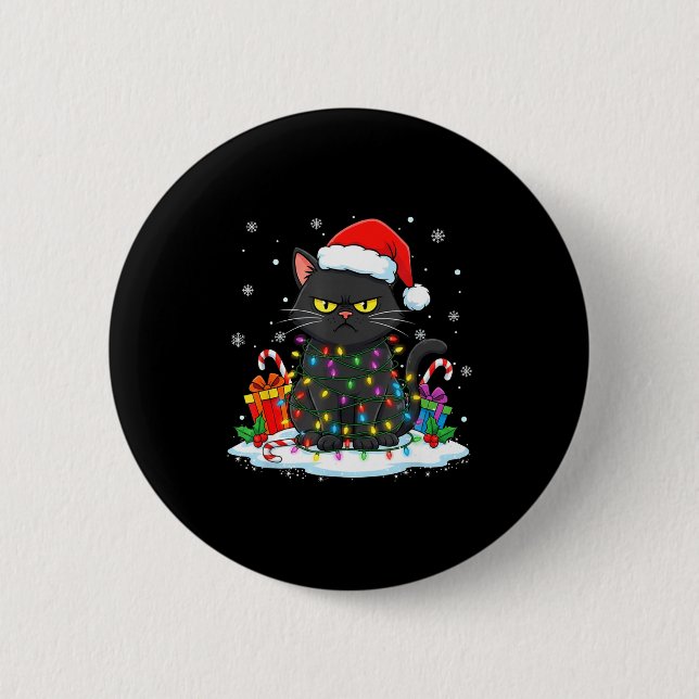 Funny Black Cat Christmas For Men Women Youth Girl Button (Front)