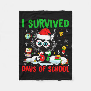 Funny Black Cat Christmas I Survived 67 Days Of Sc Fleece Blanket