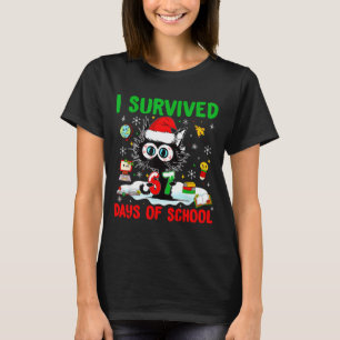 Funny Black Cat Christmas I Survived 67 Days Of Sc T-Shirt
