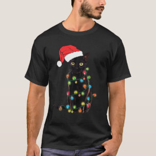 Funny Black Cat Christmas Light Funny Cat Lover Ch T-Shirt