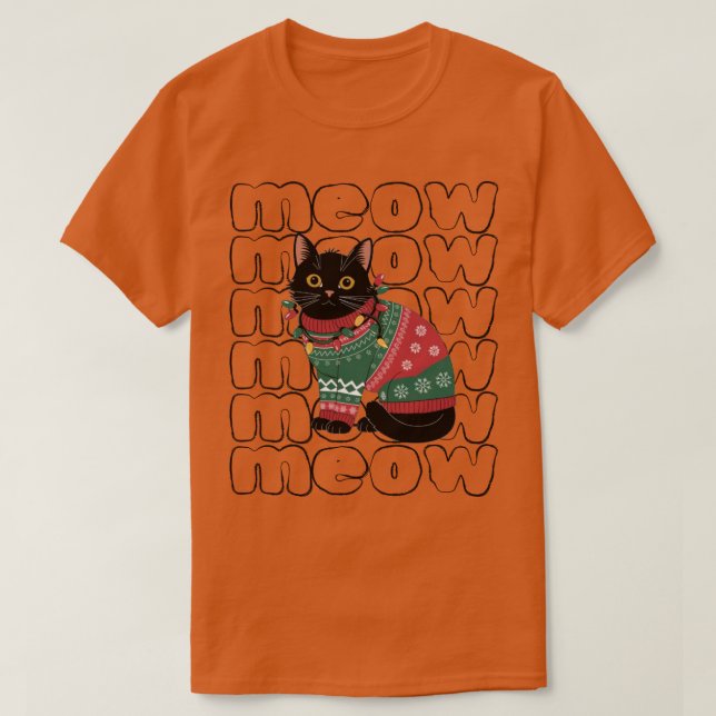 Funny Black Cat Christmas  T-Shirt (Design Front)