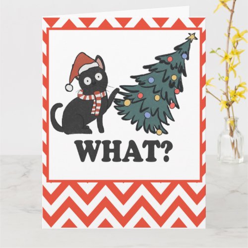 Funny Black Cat Christmas Tree Card