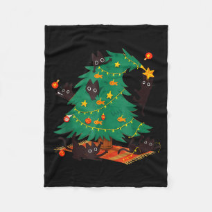 Funny Black Cat Christmas Tree Fleece Blanket