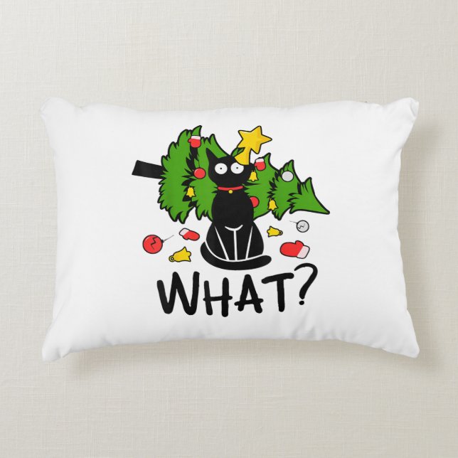 Funny Black Cat Christmas Tree Merry Santa Humor C Accent Pillow (Front)