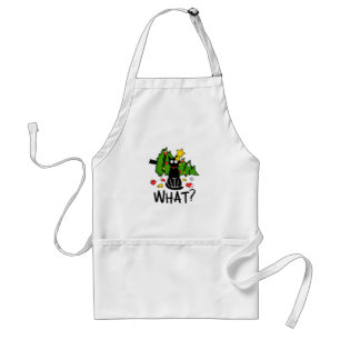 Funny Black Cat Christmas Tree Merry Santa Humor C Adult Apron