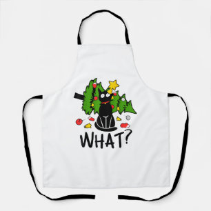 Funny Black Cat Christmas Tree Merry Santa Humor C Apron