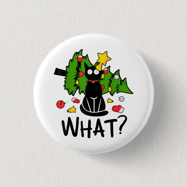 Funny Black Cat Christmas Tree Merry Santa Humor C Button (Front)