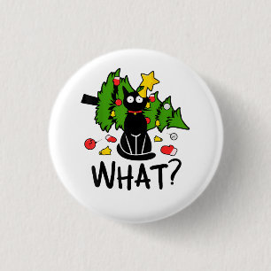 Funny Black Cat Christmas Tree Merry Santa Humor C Button