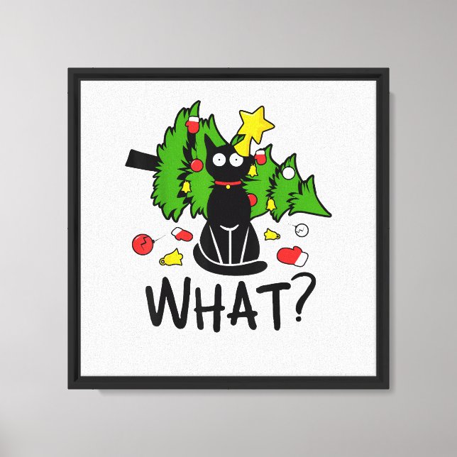 Funny Black Cat Christmas Tree Merry Santa Humor C Canvas Print (Front)