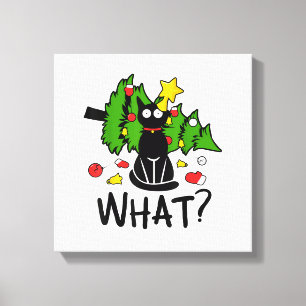 Funny Black Cat Christmas Tree Merry Santa Humor C Canvas Print