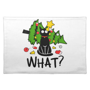 Funny Black Cat Christmas Tree Merry Santa Humor C Cloth Placemat