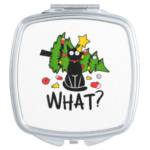 Funny Black Cat Christmas Tree Merry Santa Humor C Compact Mirror