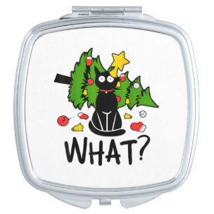 Funny Black Cat Christmas Tree Merry Santa Humor C Compact Mirror