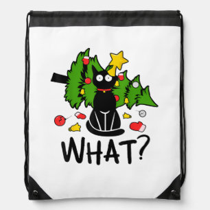 Funny Black Cat Christmas Tree Merry Santa Humor C Drawstring Bag