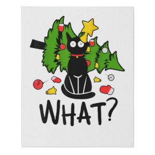 Funny Black Cat Christmas Tree Merry Santa Humor C Faux Canvas Print